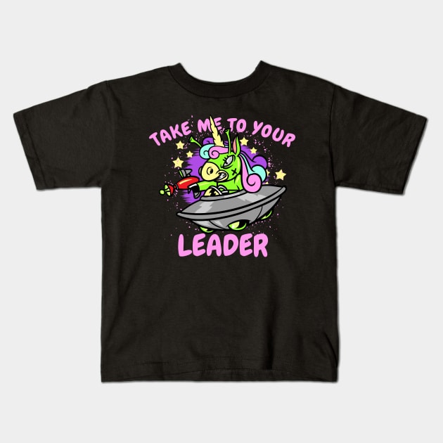 Unicorn Alien Spaceship Space Retro Art Kids T-Shirt by Evoke Collective